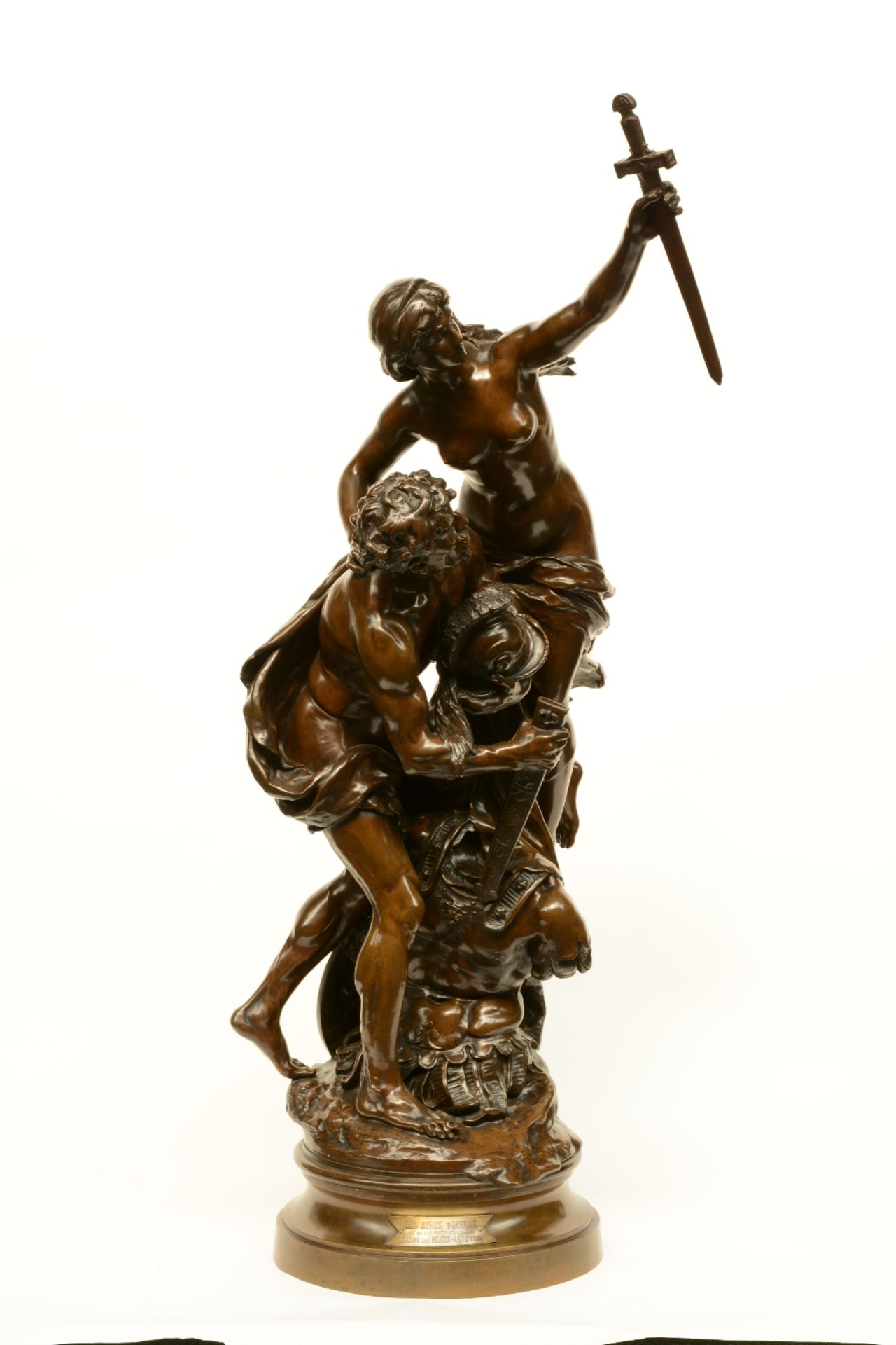 Moreau Mathurin, 'Les armes d'Achilles', patinated bronze, 19thC, H 130 cm; added, the matching