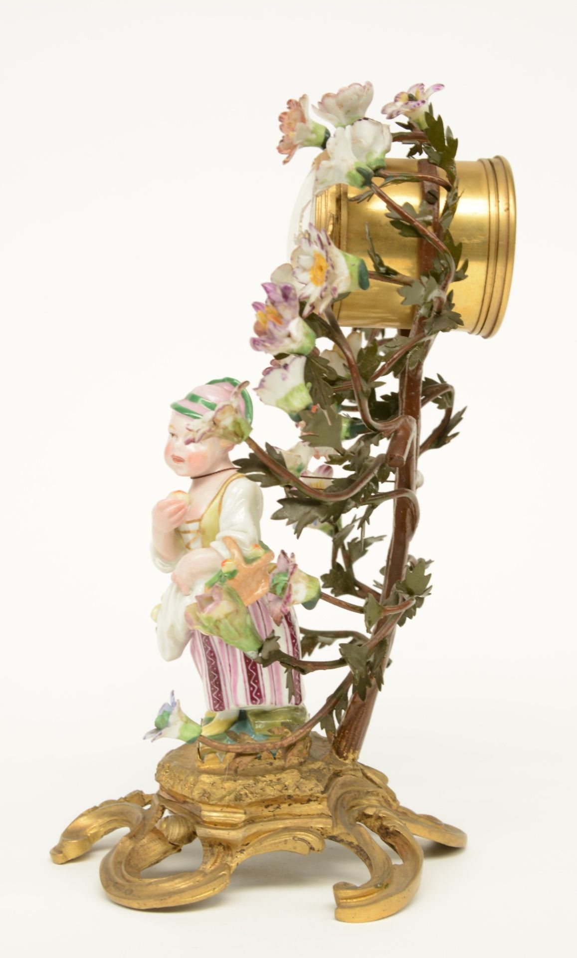 A charming Rococo style mantelclock in the Berlin manner, the bronze mounts gilded and polychrome - Image 2 of 8