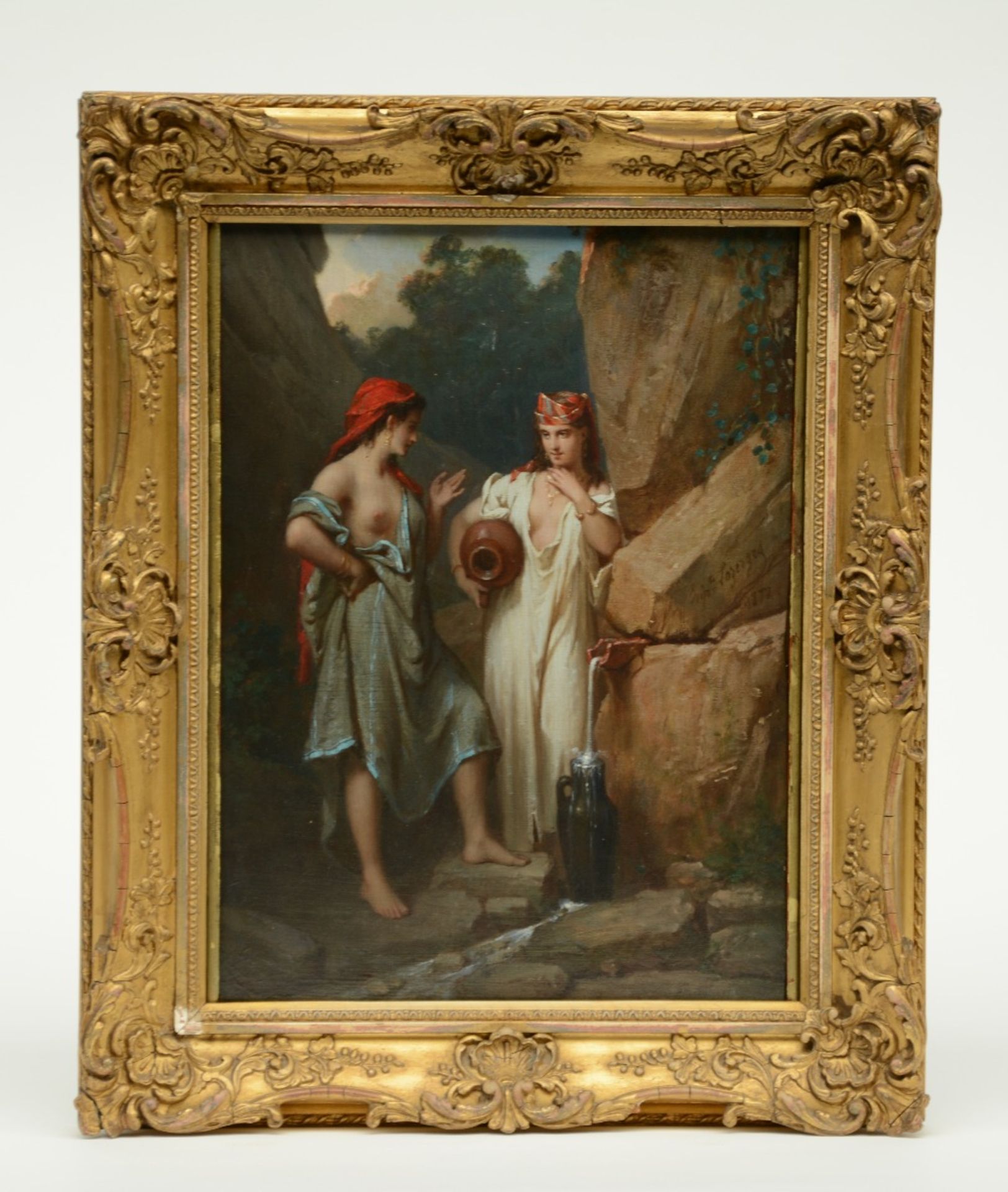 Lazerges H., at the well, oil on canvas on panel, dated 1877, 24 x 34,5 cm - Image 2 of 5