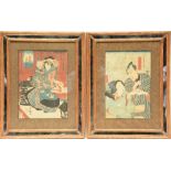 Two 19thC Japanese Ukiyo-e, Meiji period, 24 x 35,5 - 25 x 34,5 cm