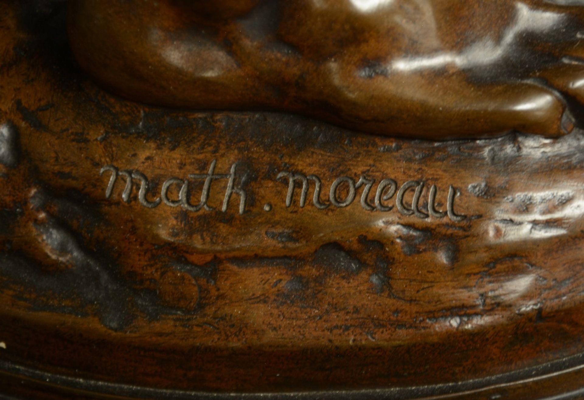 Moreau Mathurin, 'Les armes d'Achilles', patinated bronze, 19thC, H 130 cm; added, the matching - Bild 7 aus 11