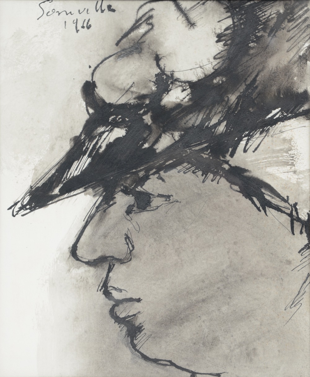 Somville R., a female nude an a womans portrait, Indian ink and grey wash drawing, one dated 1966, - Image 7 of 9