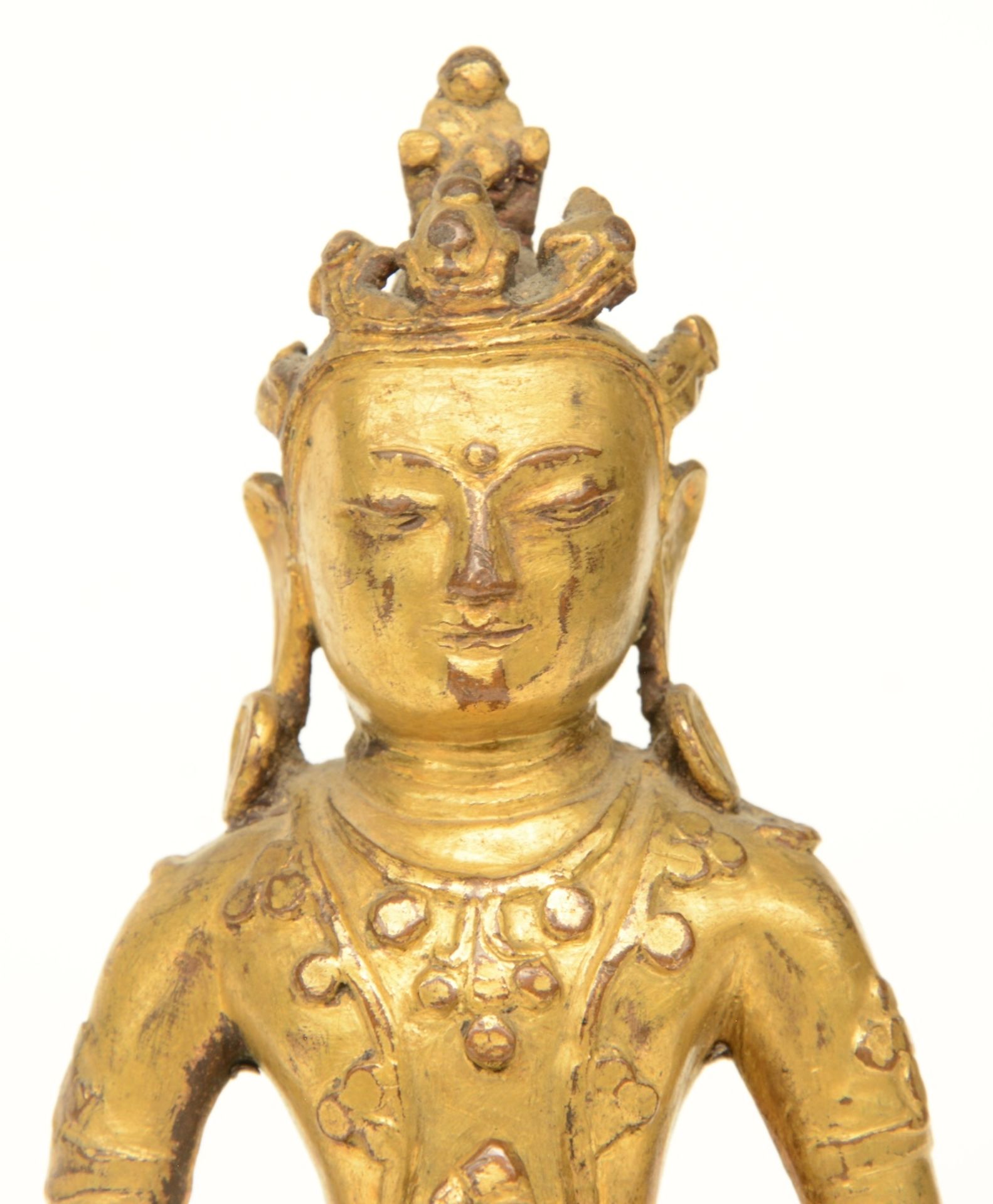 An Oriental bronze sculpture depicting a Buddhist Lama, H 18 cm - Image 5 of 9