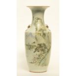 A Chinese polychrome vase, decorated with a mountain landscape, marked, 19thC, H 56 cm