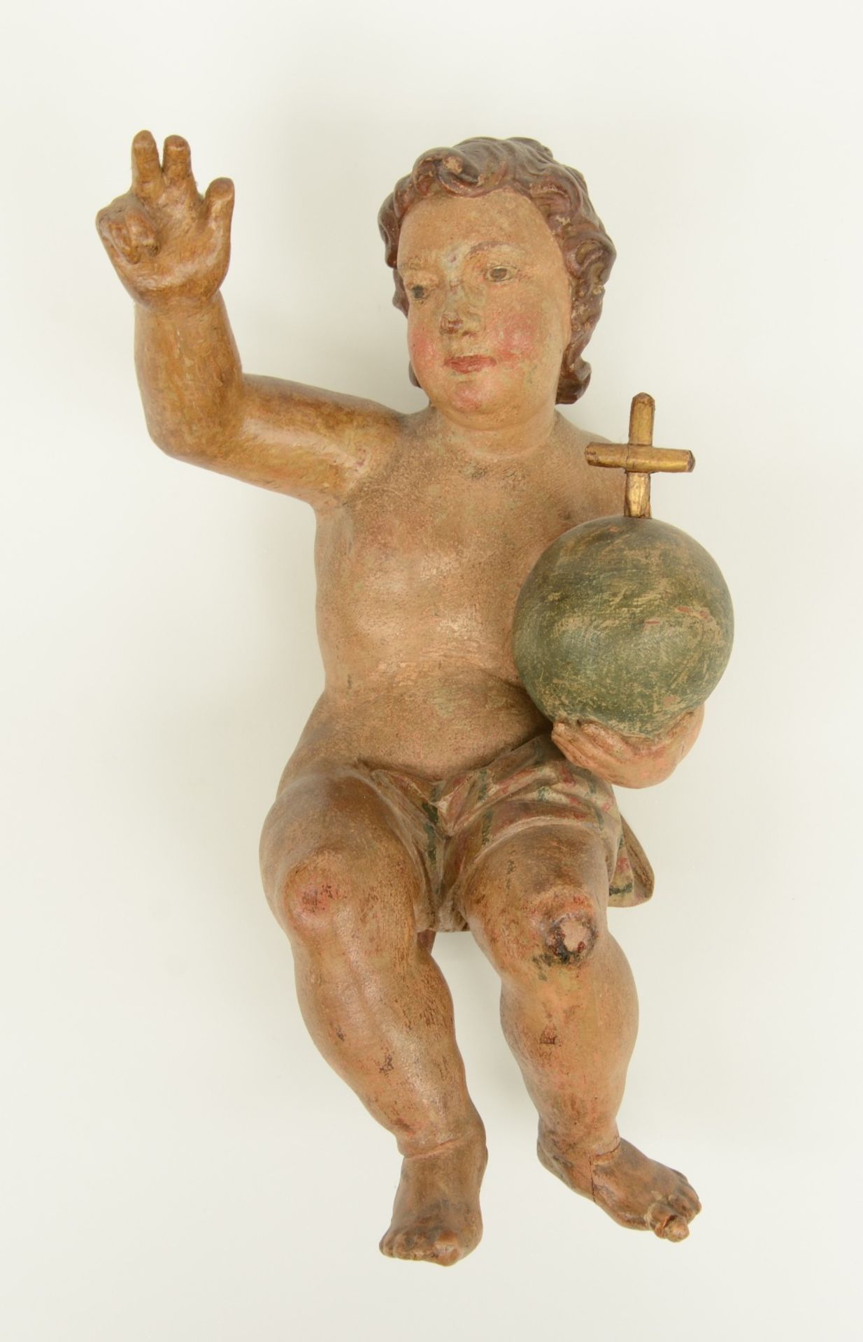 A late 17th - early 18thC Low Countries polychrome painted limewood sculpture depicting Jesus as a