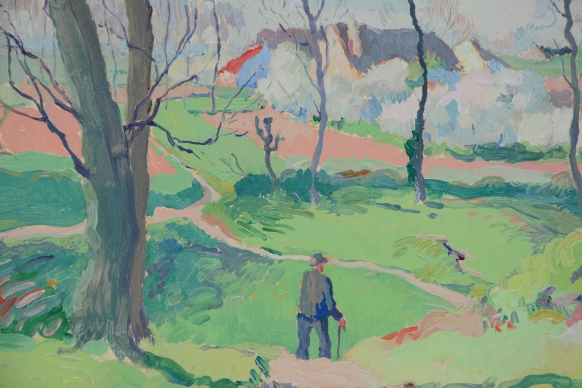 Roidot H., a wanderer in a landscape, oil on cardboard, 25,5 x 33 cm; added De Coene J., 'La Moisson - Image 2 of 10