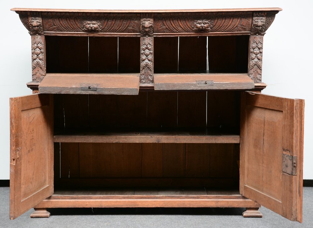 A 17thC Flemish oak renaissance style cupboard, H120,5 - W 150 - D 64 cm - Image 2 of 5