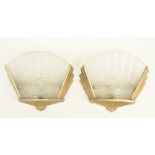 Two brass, chrome plated Art Deco wall lights, the light shades in cast and matted glass, H 24,5 cm