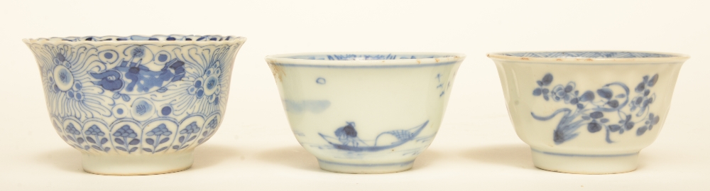 Four Chinese blue and white cups and saucers, and a dito tea pot, 18thC/19thC; added a ditto bowl, - Image 3 of 9