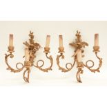 A pair of 19thC LXV style gilt and patinated wooden wall lights, 33 x 33 - W 5 cm