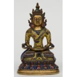 Tibetan cloisonné seated Buddha (Amitayus), 18thC, H 16 cm (restauration and minor damage of the