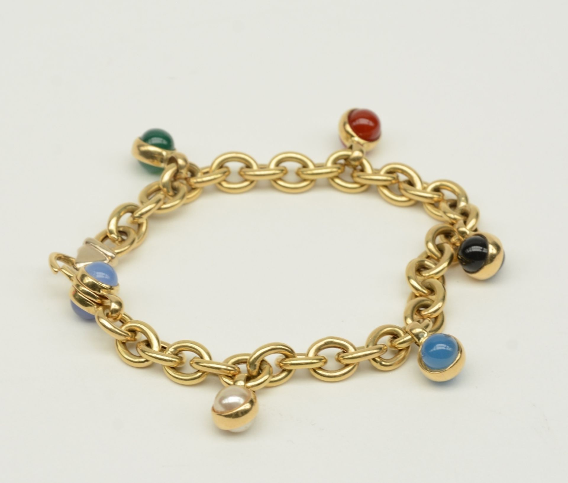 An 18ct gold bracelet, set with various semi-precious stones, L 18,5 cm, Total weight: ca. 18,7 g - Bild 4 aus 6
