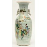 A Chinese polychrome vase, decorated with an animated scene, signed, 19thC, H 56 cm