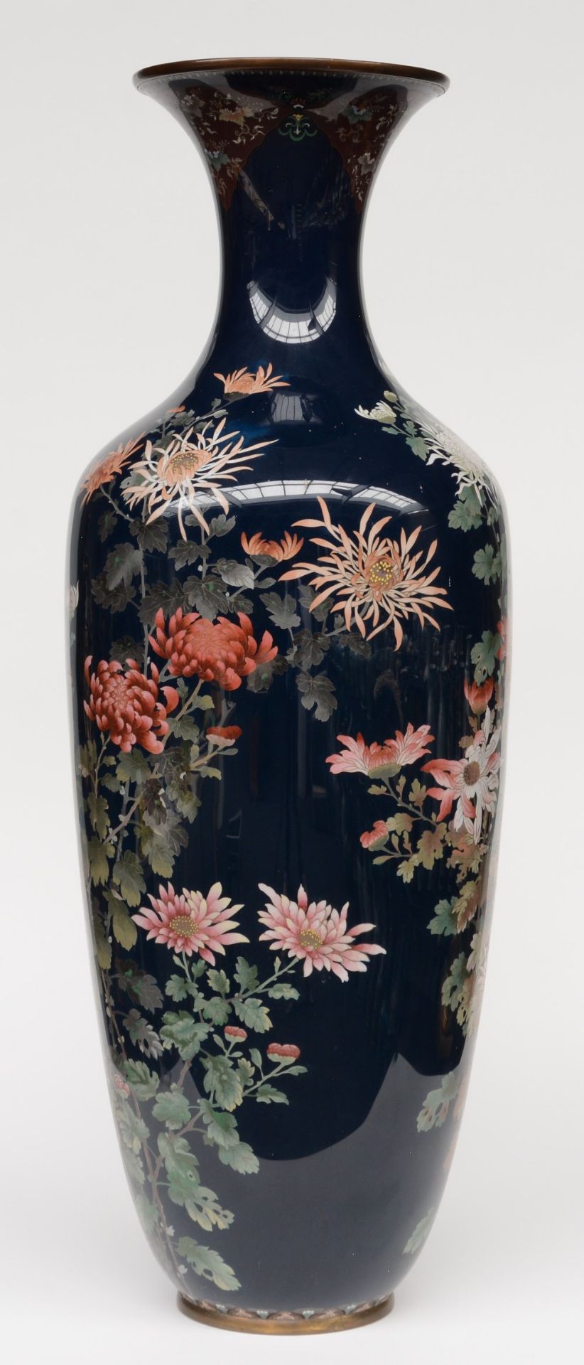 An impressive enamelled vase decorated with flowers , H 116 cm - Image 4 of 6