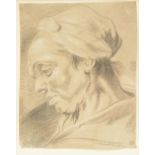 Unsigned, sketch of a woman's head, black and white crayon, 18thC, 20 x 24,5 cm