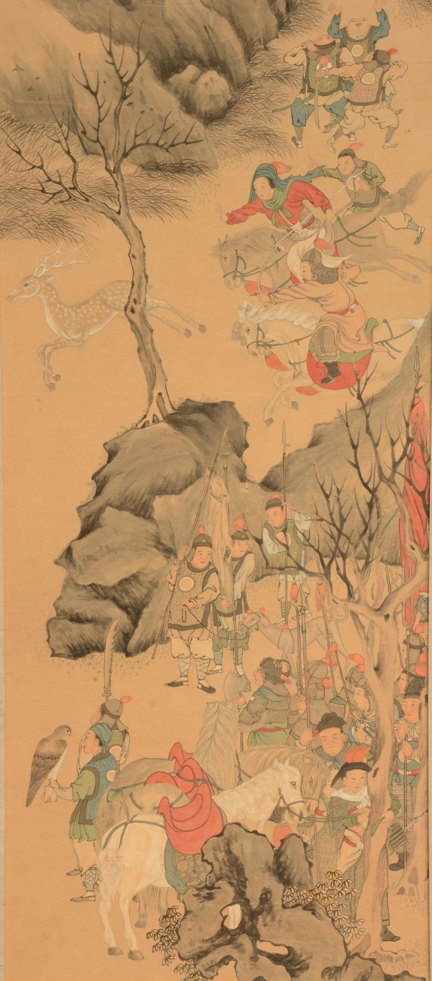 A Chinese watercolour quadriptych depicting an imperial cortege and an animated scene, both in a - Bild 3 aus 7