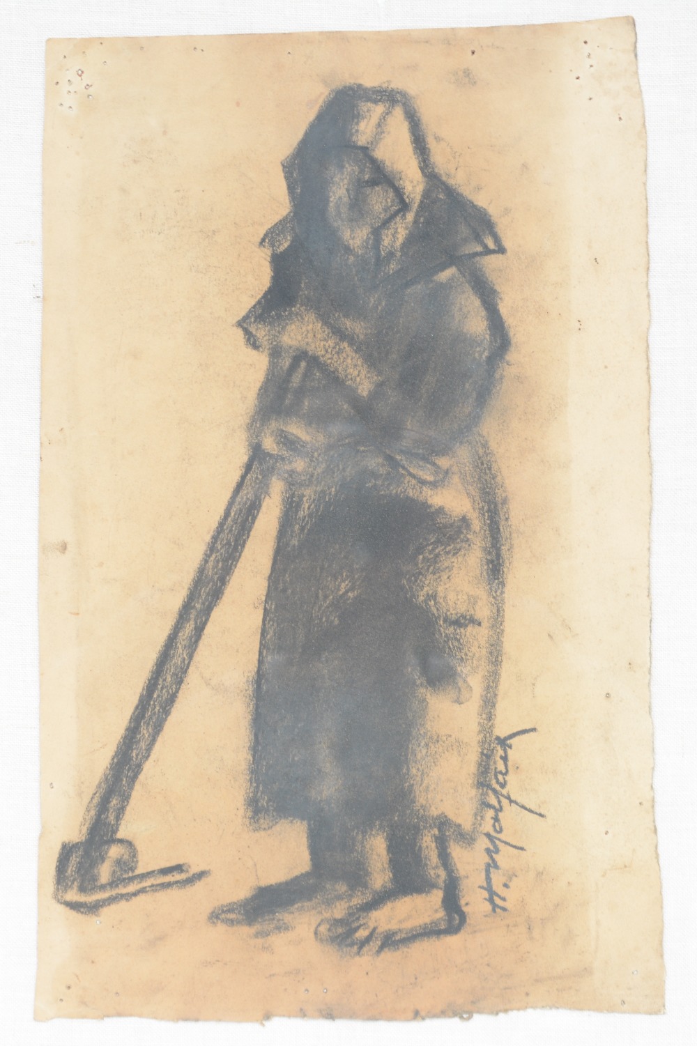 Malfait H., two charcoal drawings: one of an oxcart and one of a farmer, 25,5 x 40,5 - 34,5 x 52,5 - Image 8 of 11