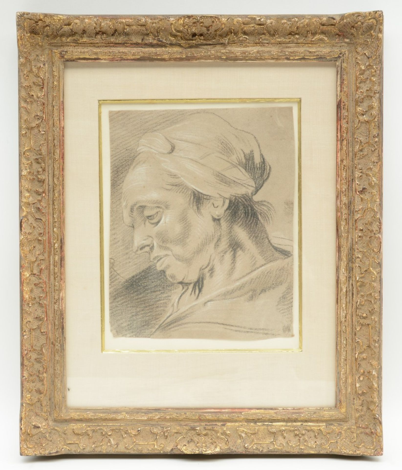 Unsigned, sketch of a woman's head, black and white crayon, 18thC, 20 x 24,5 cm - Bild 2 aus 3