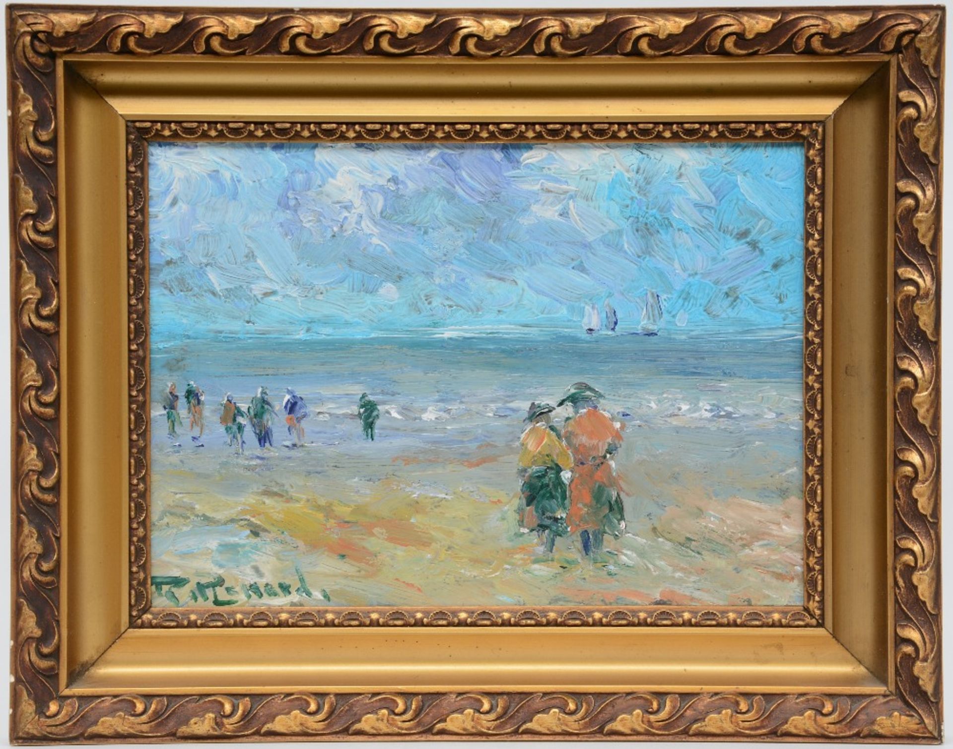 Renard P., figures on the beach, oil on cardboard, 21,5 x 29 cm - Image 2 of 5