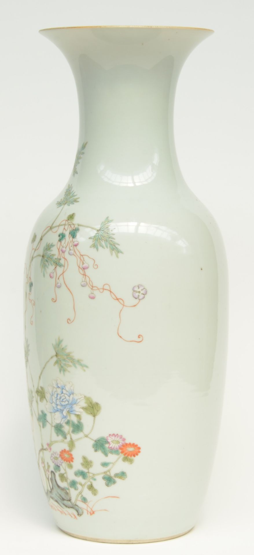 A Chinese famille rose vase decorated with flowerbranches, marked, H 59 cm (some flaking of the - Bild 2 aus 9