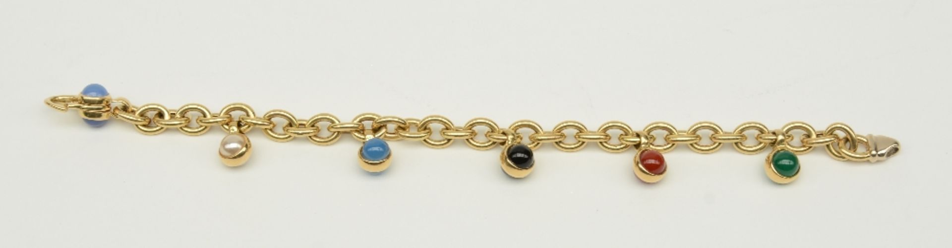 An 18ct gold bracelet, set with various semi-precious stones, L 18,5 cm, Total weight: ca. 18,7 g - Bild 6 aus 6