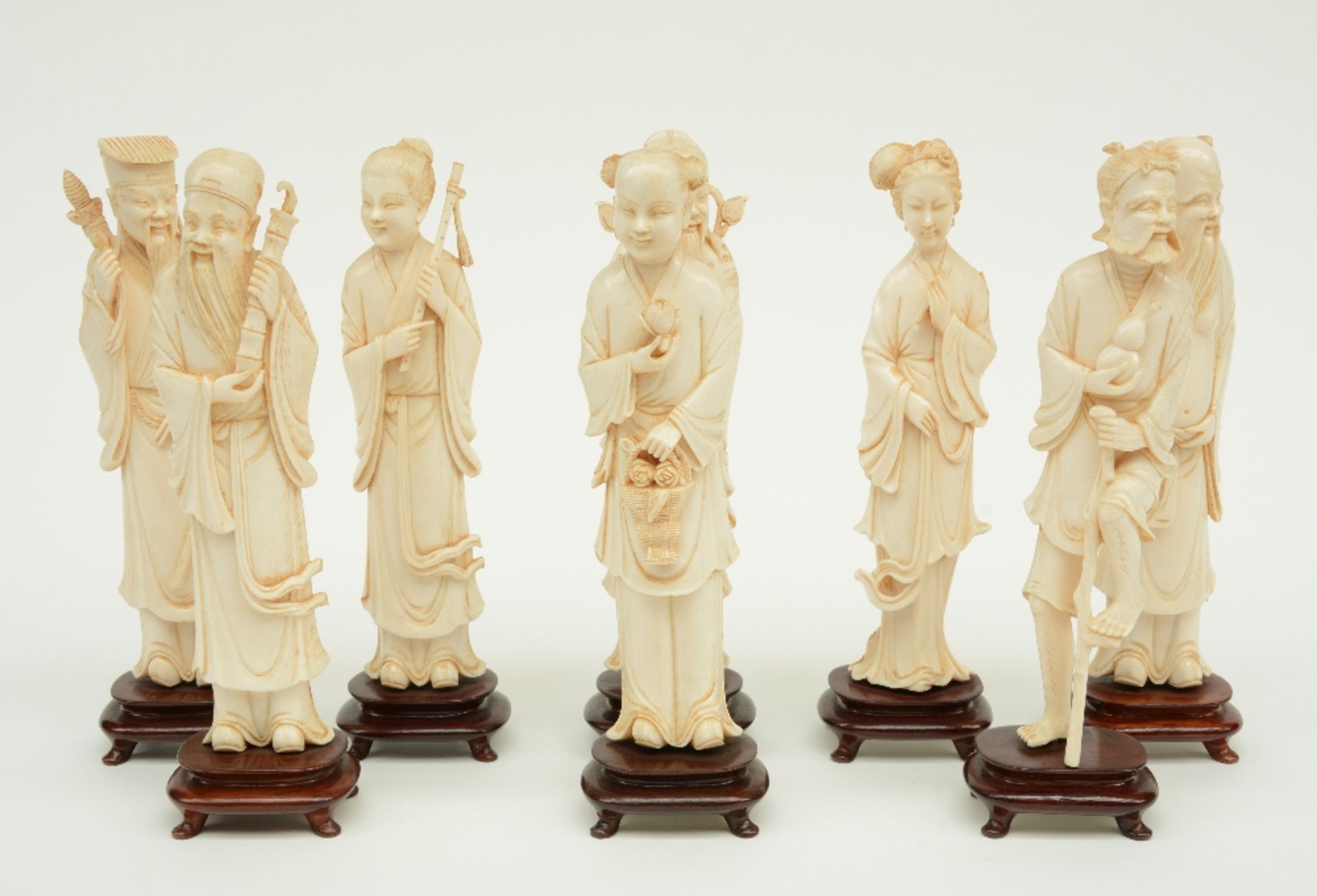 Series of the Chinese Eight Immortals, slightly tinted ivory, China, first quarter 20thC, H 23,3 -