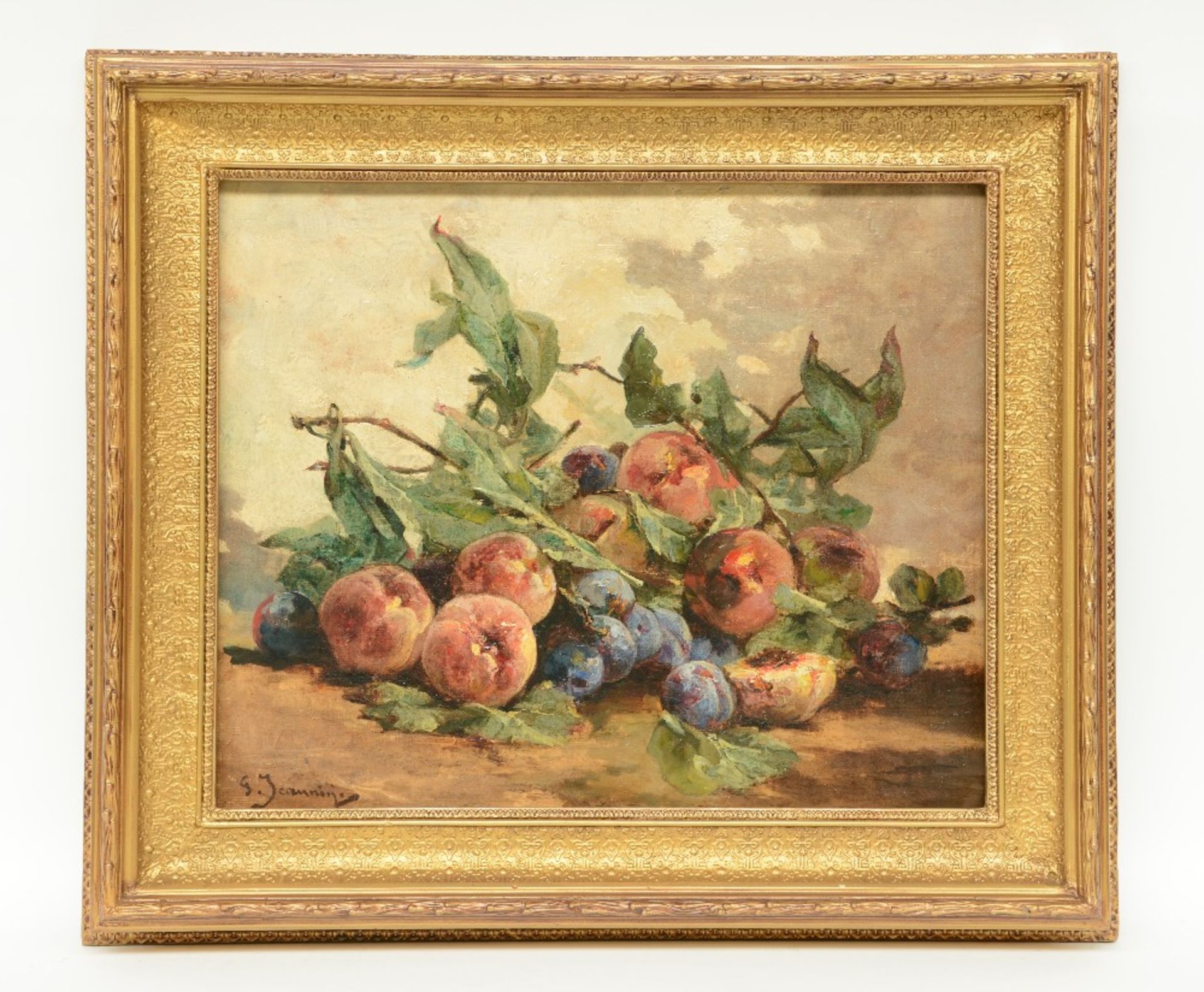 Jeannin G., a still life with fruits, oil on canvas, second half of the 19thC, 49,5 x 64,5 cm - Bild 2 aus 4