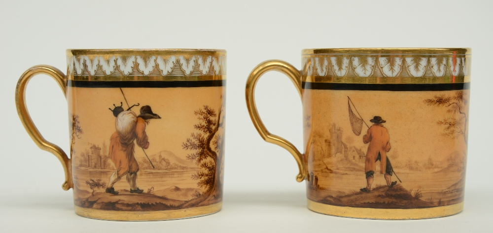 A rare pair of polychrome decorated Biedermeier period cups and saucers, about 1830, with a - Image 7 of 9