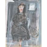 Vervisch G., lady with cat, watercolor and gouache, dated 1960, 16,5 x 21,5 cm