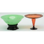 An Art Deco and period colored glass bowl (probably Jobling - 'Farcone' range) and a dito vase