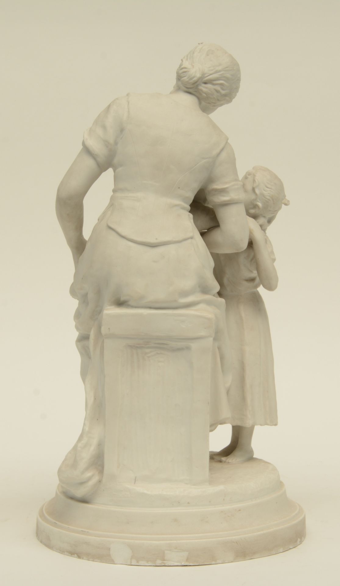 Levasseur H., a mother and her children, biscuit, (the base with rim chips), H 46,5cm - Image 3 of 5