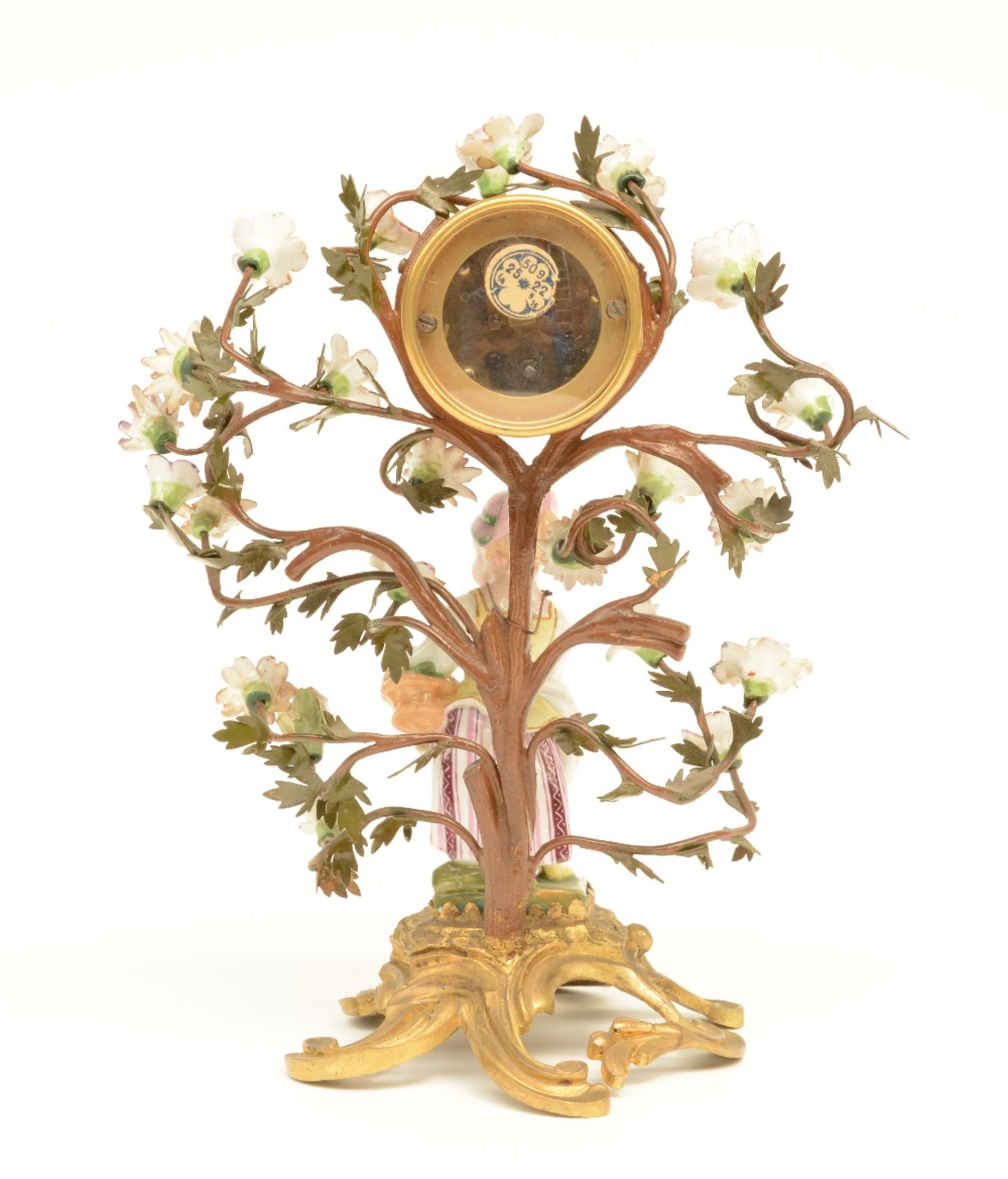 A charming Rococo style mantelclock in the Berlin manner, the bronze mounts gilded and polychrome - Image 3 of 8