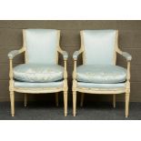 A pair of Neoclassical armchairs, 19thC, H 86,5 - W 60 - D 62 cm