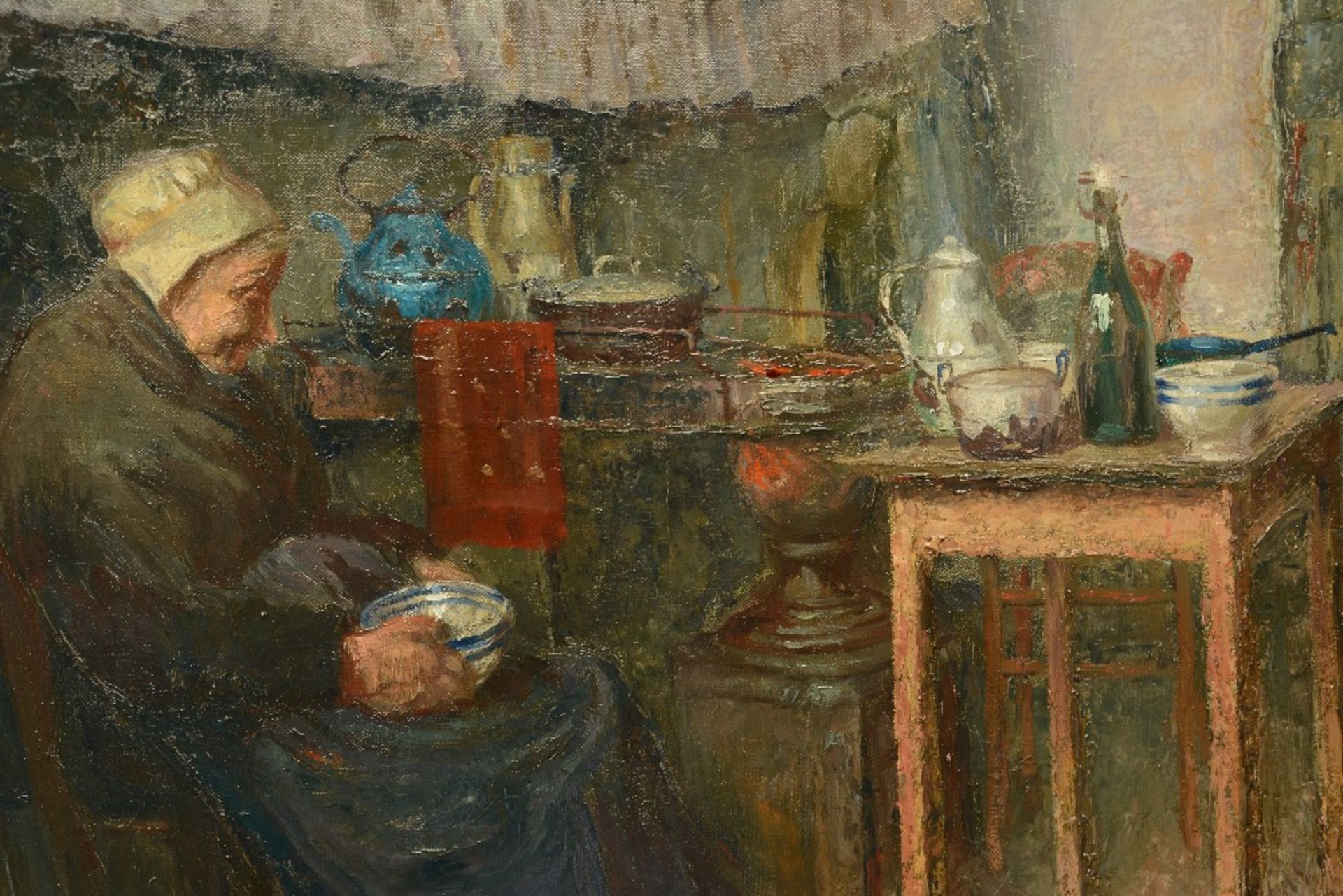 Van Sassenbrouck A., an old woman in an almshouse interior, oil on canvas, 71,5 x 92,5 cm - Bild 5 aus 5