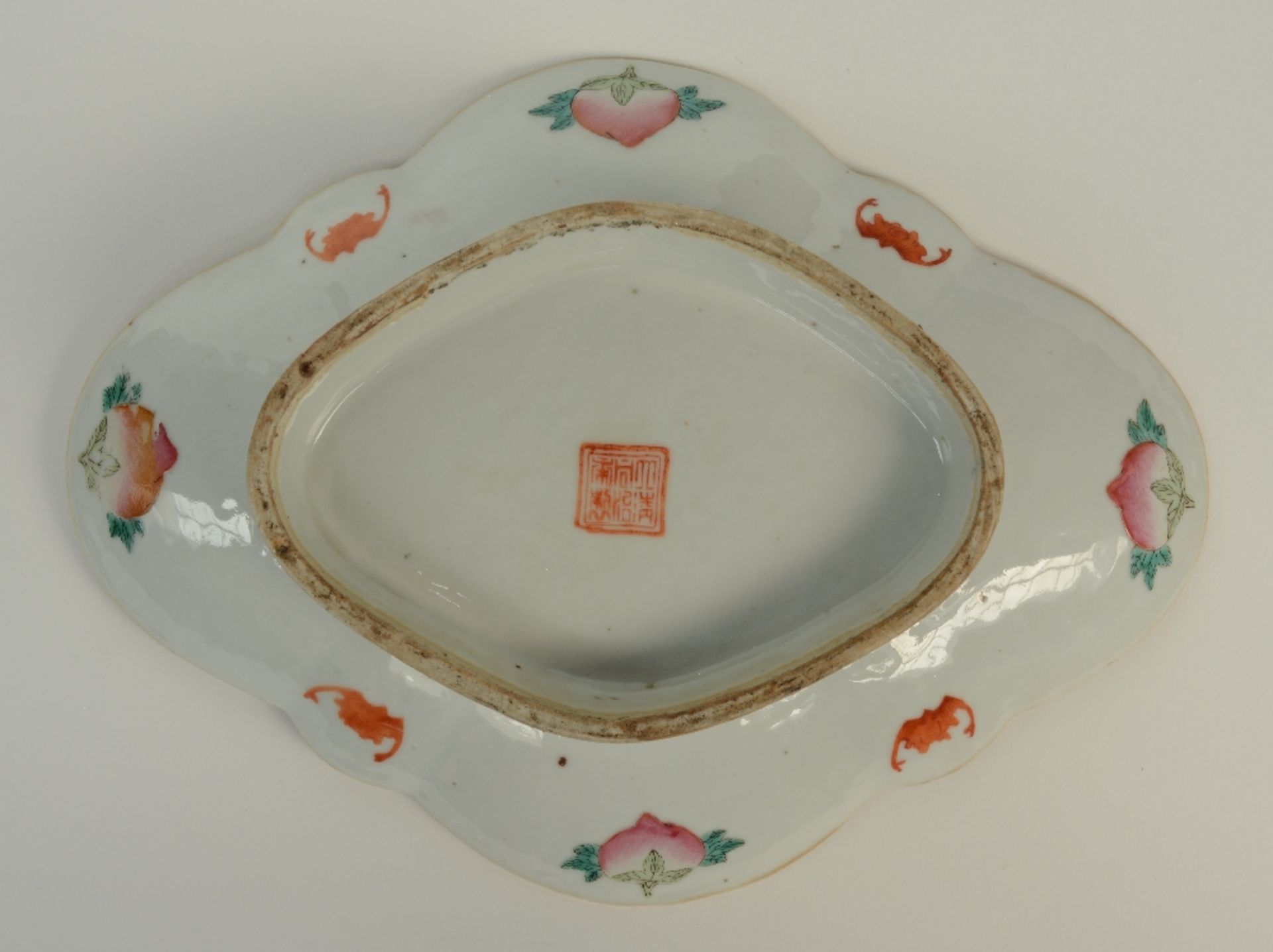 A Chinese bowl, plate and two dishes, famille rose and polychrome decorated, some marked, 19th- - Image 5 of 9