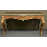 A 19thC Régence style boullework bureau plat on cabriole legs with gilt bronze mounts, H 78,5 - W