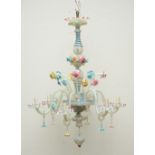 A Venetian polychrome glass six-light chandelier, H 116 - Diameter 89 cm