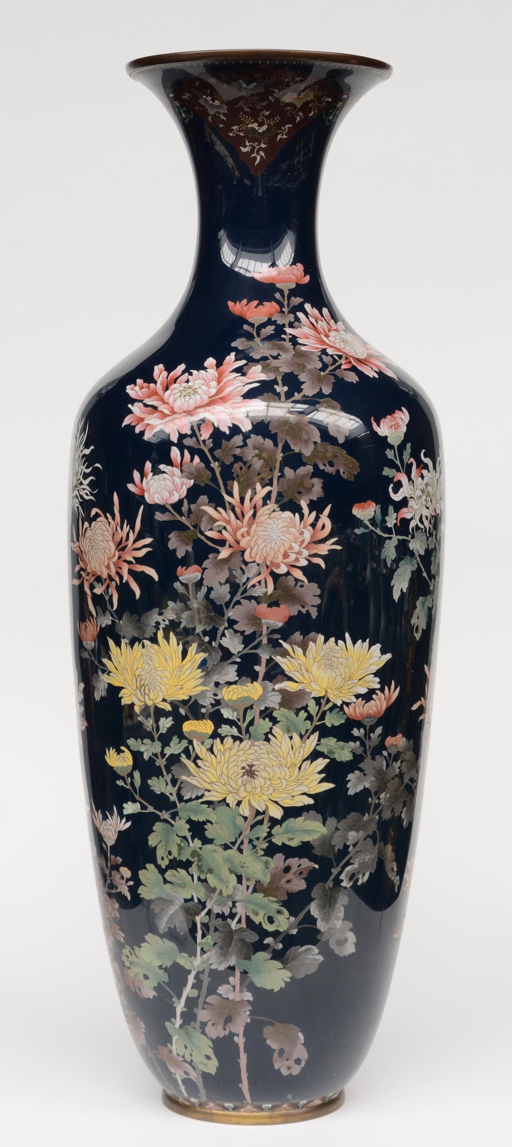 An impressive enamelled vase decorated with flowers , H 116 cm - Image 2 of 6