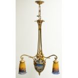 A 'Muller Frères Lunéville' cameo glass chandelier with gilt bronze mounts, H 102 - Diameter 55 cm