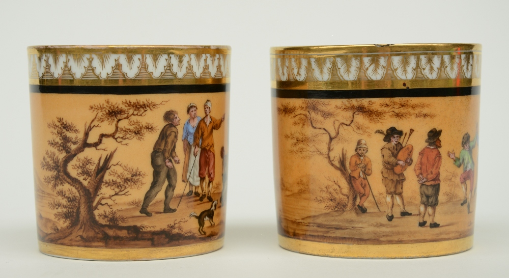 A rare pair of polychrome decorated Biedermeier period cups and saucers, about 1830, with a - Image 8 of 9