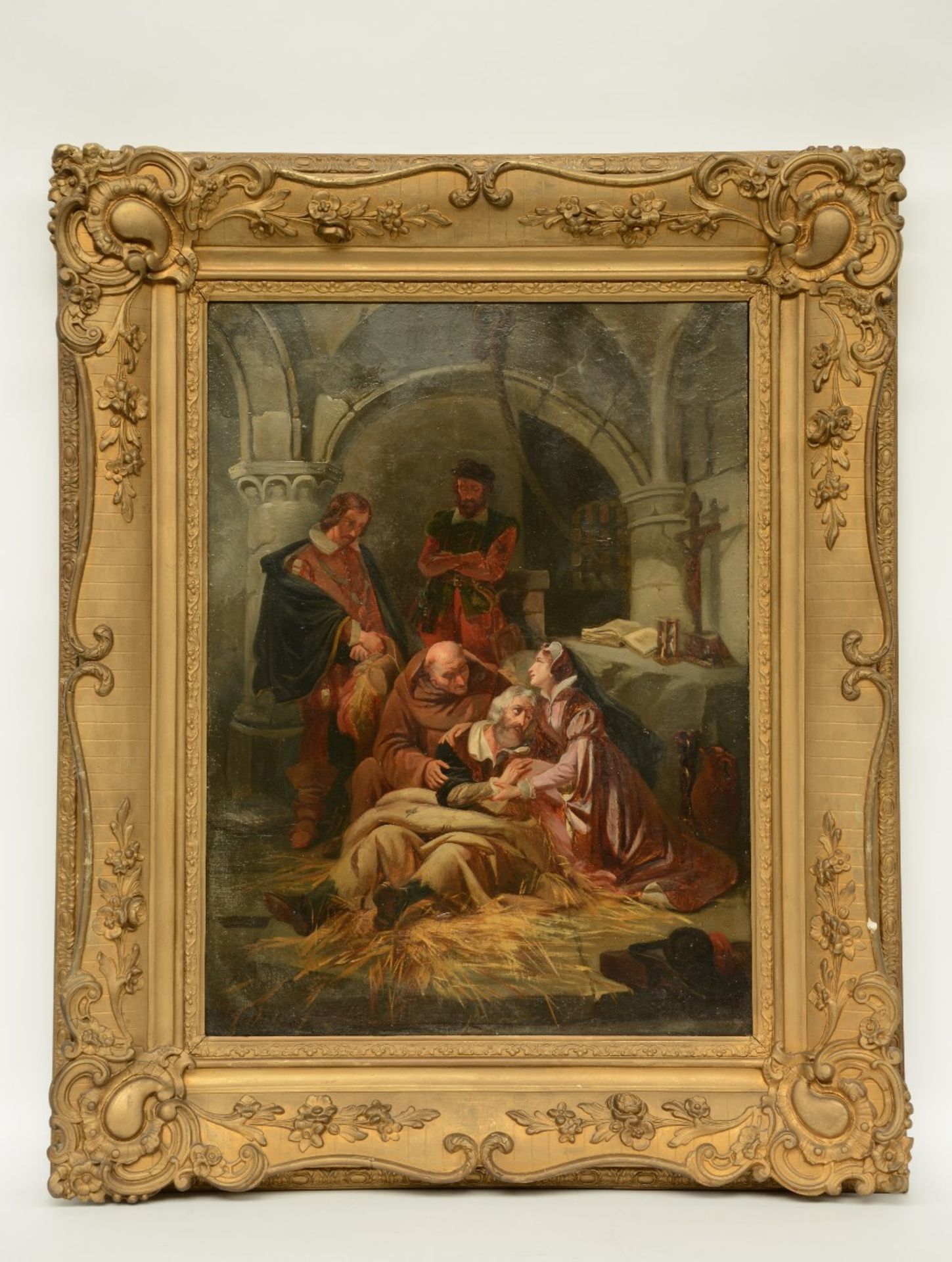 Unsigned, historical animated scene, oil on canvas, 19thC, 49 x 66 cm - Bild 2 aus 3