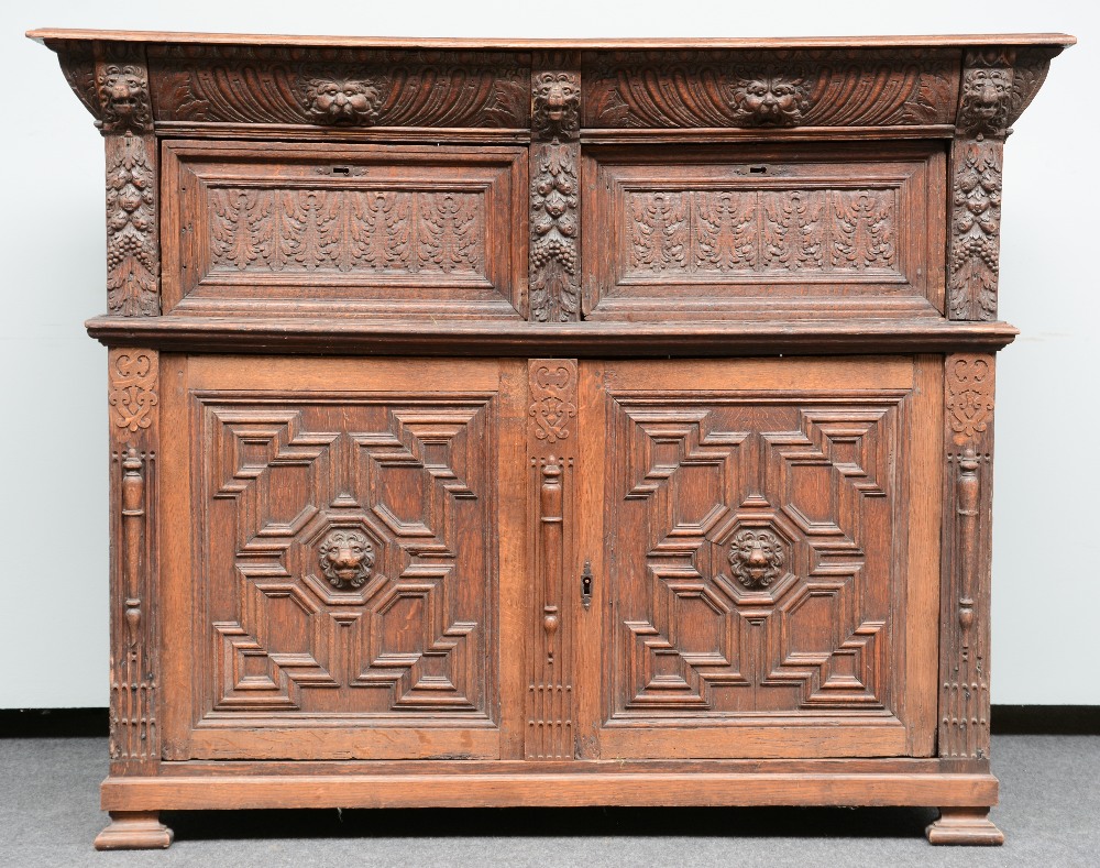 A 17thC Flemish oak renaissance style cupboard, H120,5 - W 150 - D 64 cm