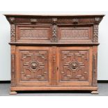 A 17thC Flemish oak renaissance style cupboard, H120,5 - W 150 - D 64 cm