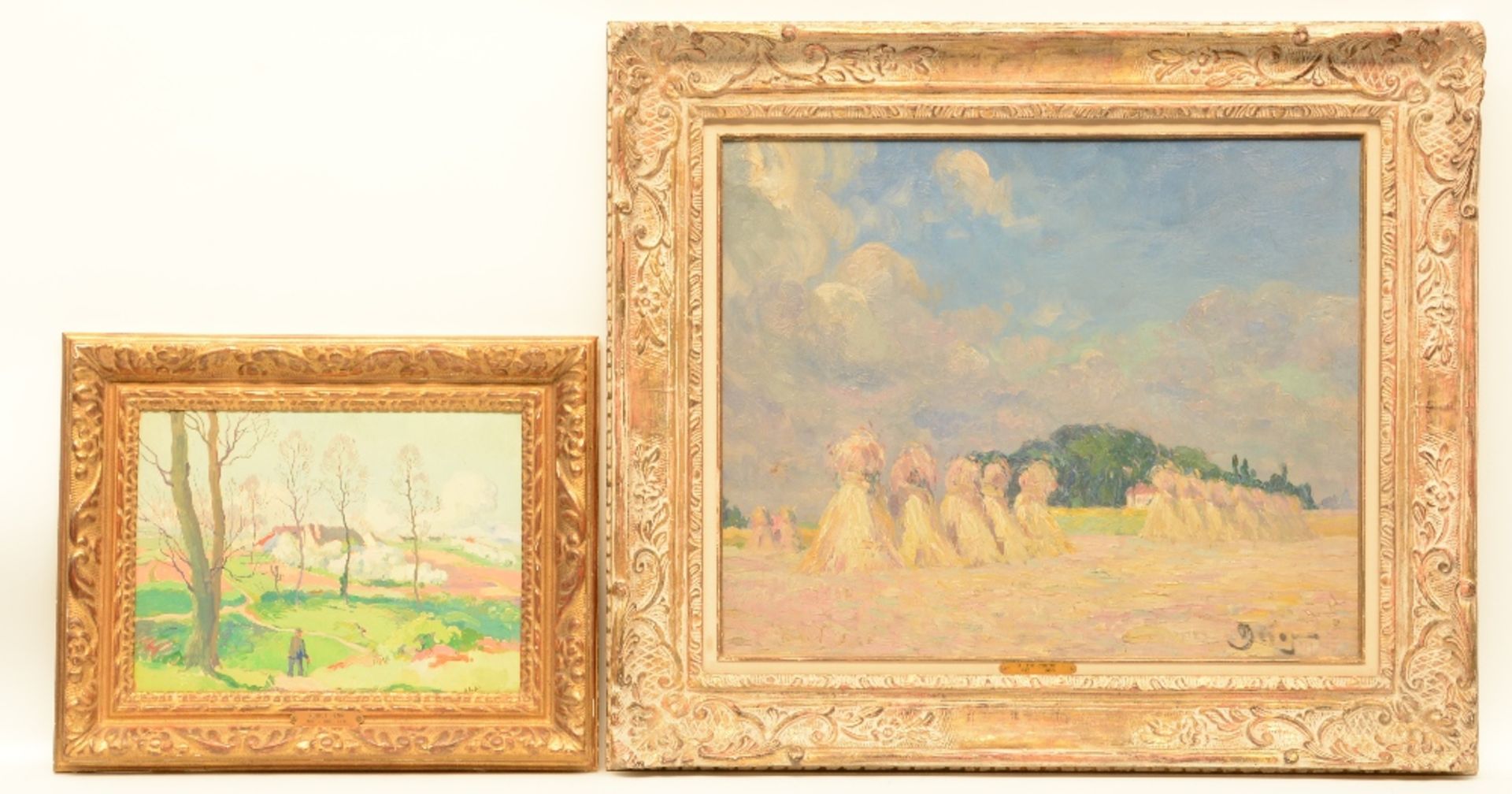 Roidot H., a wanderer in a landscape, oil on cardboard, 25,5 x 33 cm; added De Coene J., 'La Moisson