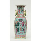 A Chinese turquoise ground polychrome vase, decorated with court scenes, H 61 cm