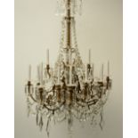 A gilt brass and crystal crown chandelier, H 160 - Diameter 105 cm