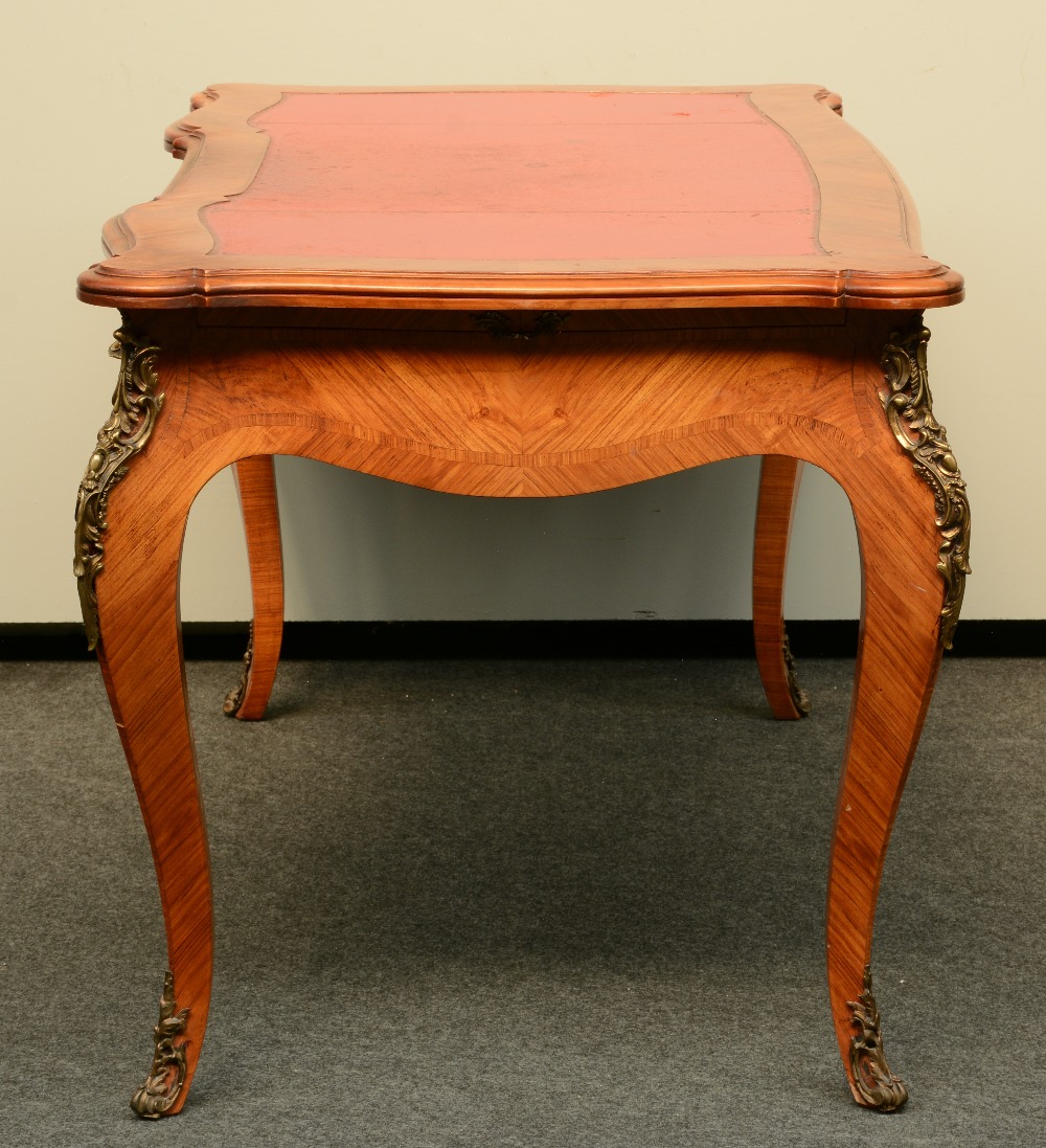 A LXV style bureau plat, veneered gilt mounts, H 194,5 - W 169,5 - D 58 cm (damage on the veneer) - Image 3 of 8