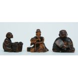 Three Japanese wooden katabori netsuke depicting rustic figures, Edo - and Meiji-period, W 3,7 - 3,2