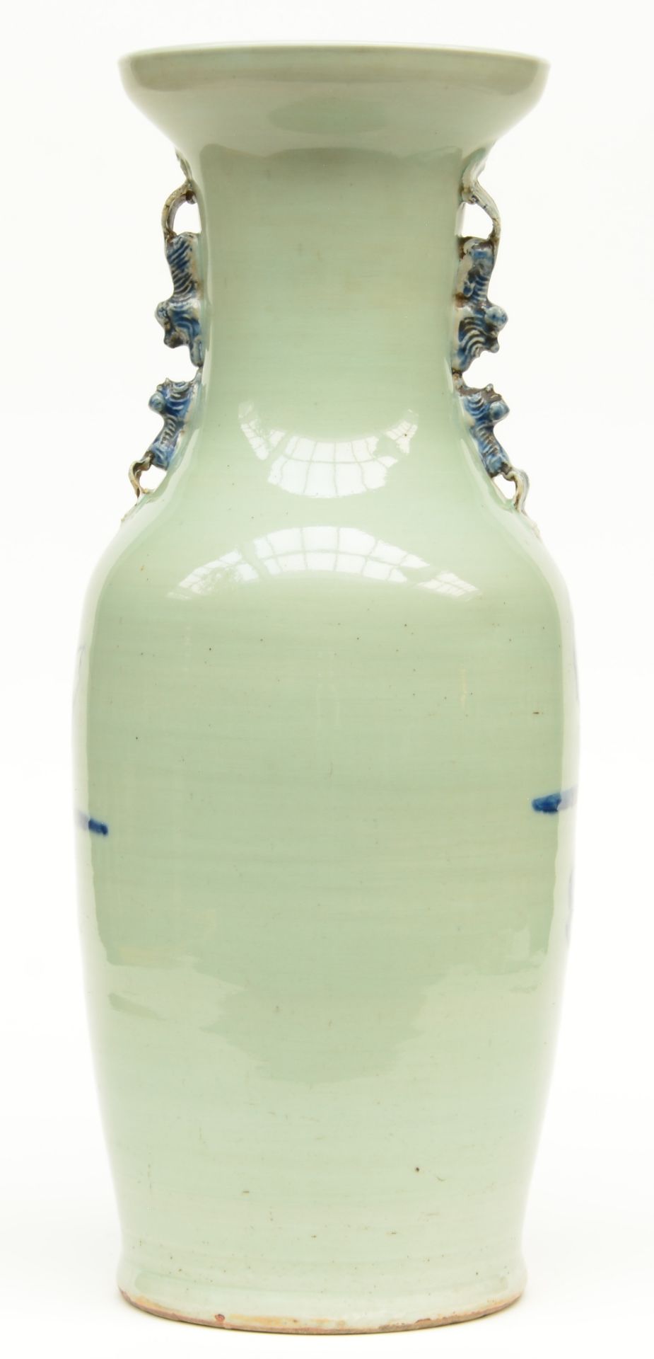 A Chinese celadon ground vase, blue and white decorated with an animated scene, 19thC, H 60 cm ( - Image 3 of 7