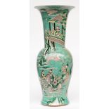 A Chinese famille verte Yen-Yen vase, overall decorated with warriors, marked Kangxi, H 83 cm (